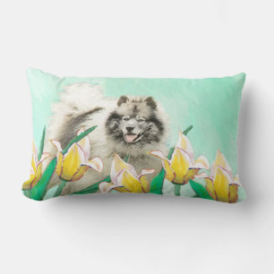 Cojín Lumbar Keeshond en tulipanes pintando arte original del p