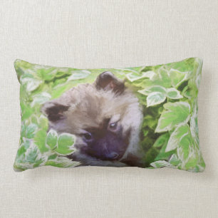 Cojín Lumbar Keeshond Puppy en el Jardín Pintura Arte Original