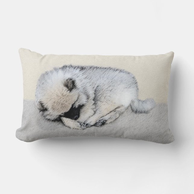 Cojín Lumbar Keeshond Sleeping Pintando Perro Original Arte De  (Anverso)