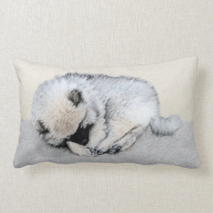 Cojín Lumbar Keeshond Sleeping Pintando Perro Original Arte De