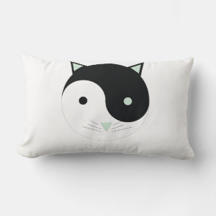 Cojín Lumbar Kitty Yin Yang con Mint Green, Black and White