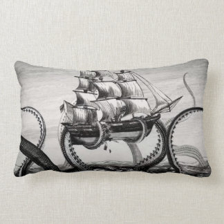 Cojín Lumbar Kraken/pulpo Eatting un barco pirata, negro/blanco