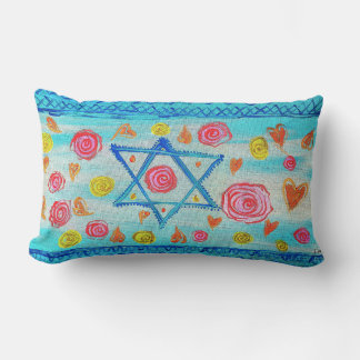 Cojín Lumbar La extraña bandera israelí con flores y corazones