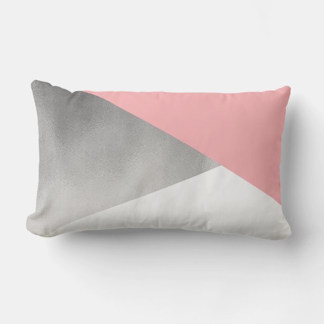 Cojín Lumbar la falsa plata moderna elegante se ruboriza (Anverso)