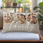 Cojín Lumbar La familia es el Collage de fotos Todo 3<br><div class="desc">Acentúe su hogar con esta atractiva almohada lumbar con 3 fotos familiares especiales. El guión moderno escrito a mano dice "¡la familia lo es todo!" Comparte recuerdos del apreciado tiempo familiar dedicado juntos y muestra lo que es importante para ti. Ya sean miembros de su familia familiar o familia extendida,...</div>