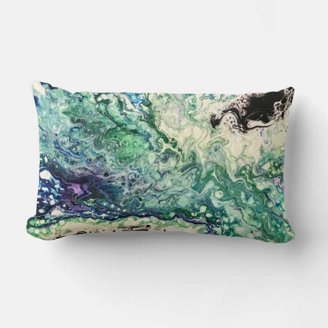 Cojín Lumbar La Laguna pintura azul blanco verde azulado (Anverso)