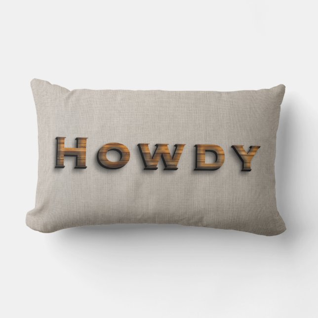 Cojín Lumbar La madera rústica planea la tipografía de Howdy (Anverso)