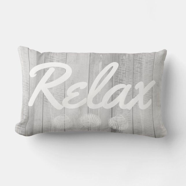 Cojín Lumbar La madera y los Seashells blancos costeros se (Anverso)