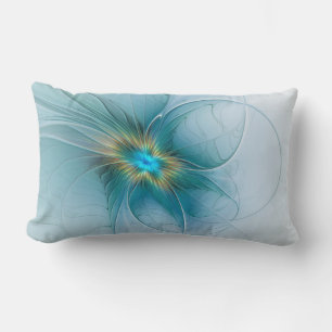 Cojín Lumbar La pequeña flor fractal azul moderna belleza oro