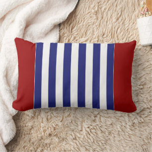 Cojín Lumbar La raya azul y blanca náutica clásica personaliz