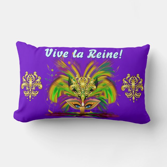 Cojín Lumbar La Reina 1 del Mardi Gras y el Rey 2 (Anverso)