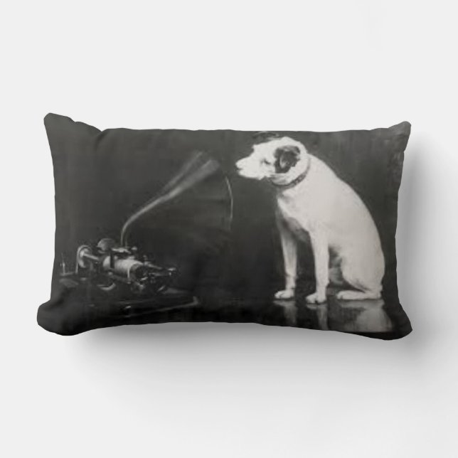 Cojín Lumbar La voz de su maestro es blanco y negro (Anverso)