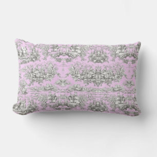 Cojín Lumbar Lago floral vintage rosa toile de jouy