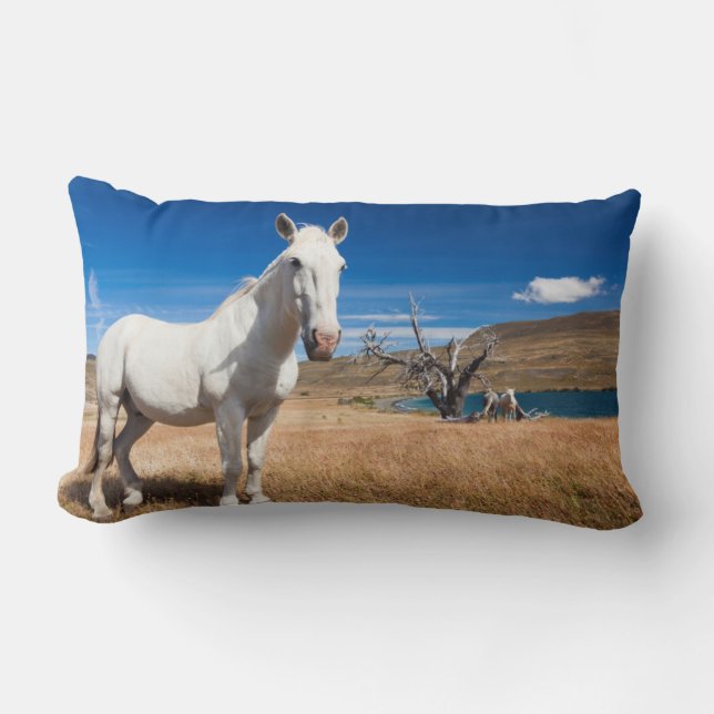 Cojín Lumbar Laguna Azul, paisaje con caballos (Anverso)