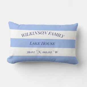 Cojín Lumbar Lake house Family name Blue Stripes