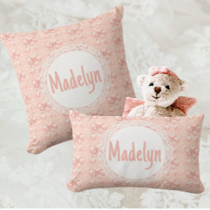 Cojín Lumbar Lazos de toile floral de melocotón personalizados