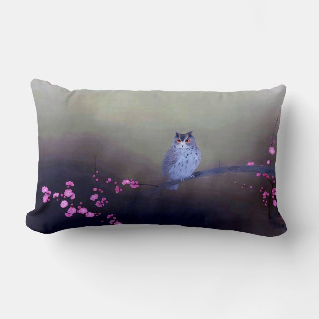 Cojín Lumbar Lechuza y ciruela Blossom, Kobayashi Kokei (Anverso)
