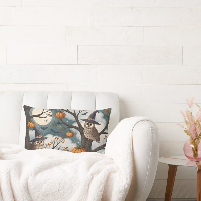 Cojín Lumbar Lechuzas en ramas con el gorra de brujas (Subido por el creador)
