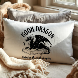 Cojín Lumbar Lector de fantasía del dragón Libro Negro y Blanco