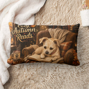 Cojín Lumbar Lecturas acogedoras de otoño Perrito amante de los