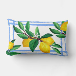 Cojín Lumbar Lemon Leaf Watercolor Pillow | Amalfi Blue Citrus