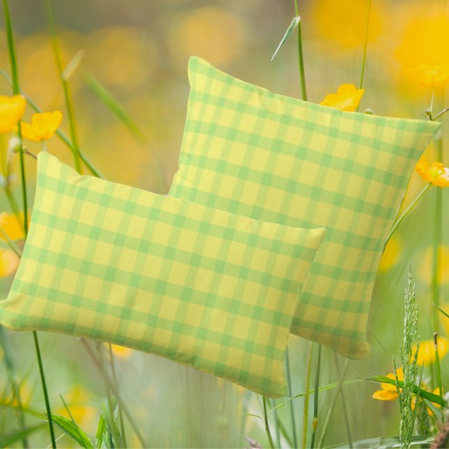 Cojín Lumbar Lemon Yellow Lime Green Rustic Plaid Check (Subido por el creador)