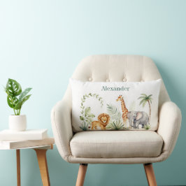 Cojín Lumbar León jirafa y elefante personalizado selva