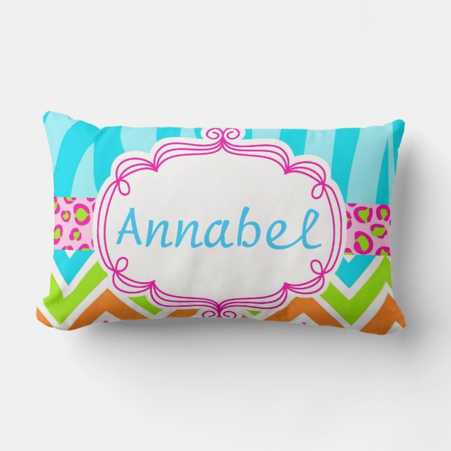 Cojín Lumbar Leopardo brillante y Chevron de la cebra (Anverso)