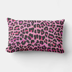 Cojín Lumbar Leopardo de impresión negro y rosa caliente