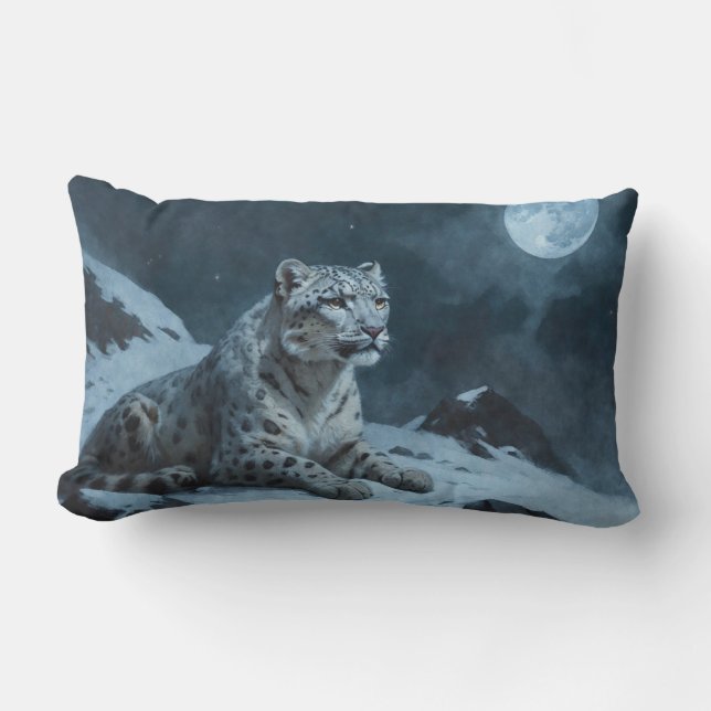 Cojín Lumbar Leopardo de la nieve y luna llena (Anverso)