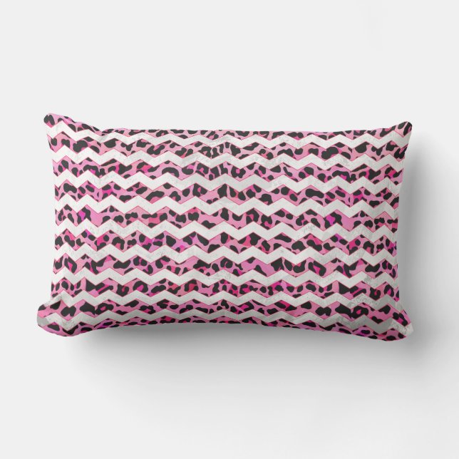 Cojín Lumbar Leopardo Negro y Chevron Hot Pink Print (Anverso)