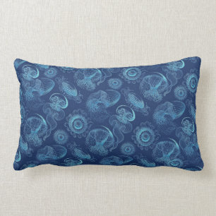 Cojín Lumbar Leptomedusae de Ernst Haeckel (azul marino)