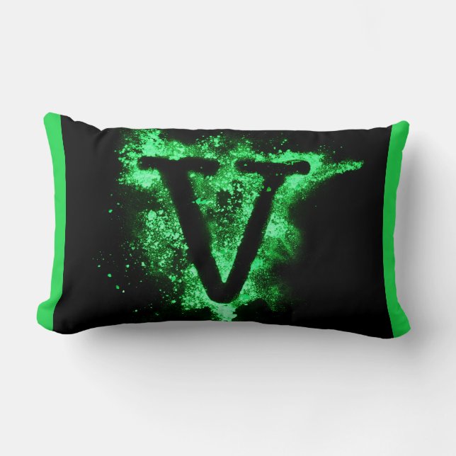 Cojín Lumbar Letra V alfabeto de mayúscula verde (Anverso)