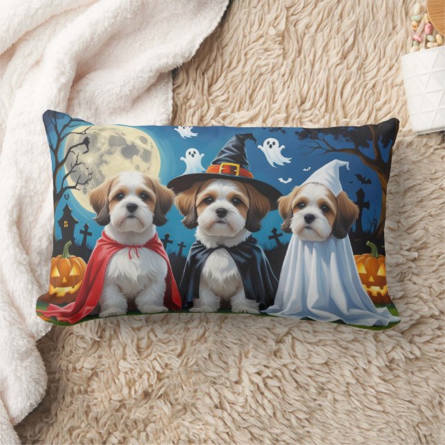 Cojín Lumbar Lhasa Apso Dogs Pumpkin Halloween Funny (Manta)