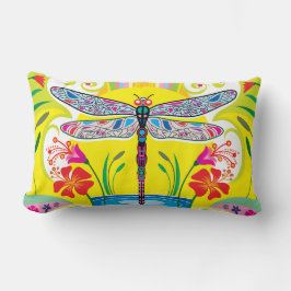 Cojín Lumbar Libélula Radiante y Flores Silvestres