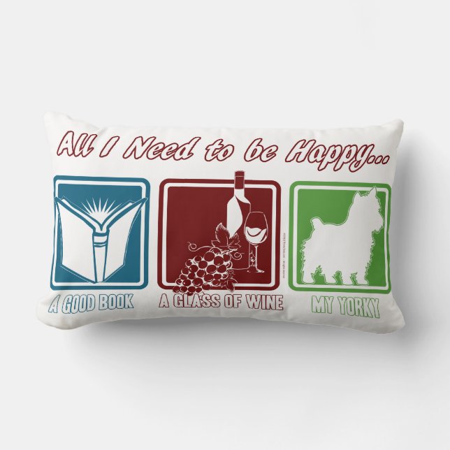 Cojín Lumbar Libro, vino y yorkie (Anverso)