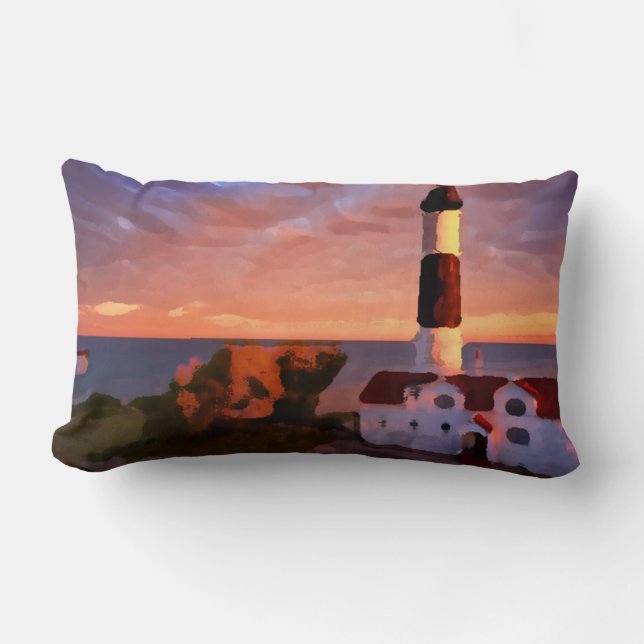 Cojín Lumbar lighthouse sunrise trow pillow (Anverso)