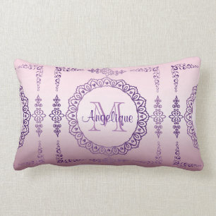 Cojín Lumbar Lila femenina de la joya del marco del monograma