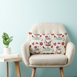 Cojín Lumbar Lindo patrón floral de gnomo escandinavo