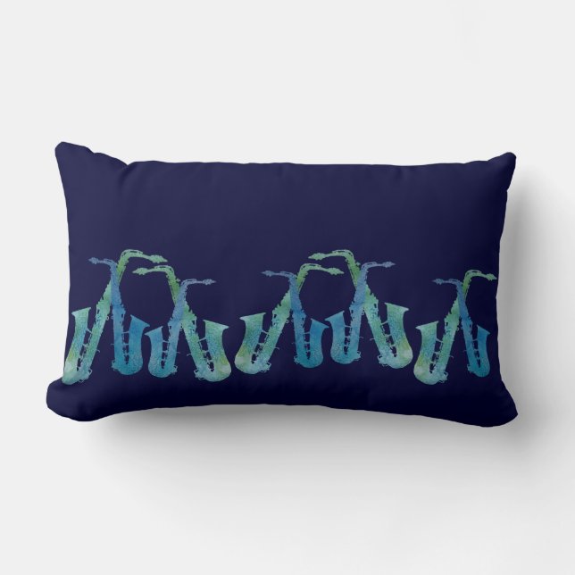 Cojín Lumbar Línea de saxofones azules frescos (Anverso)