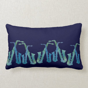 Cojín Lumbar Línea de saxofones azules frescos