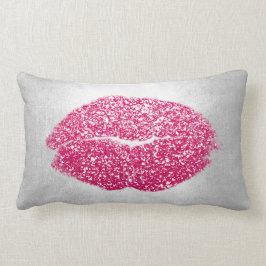 Cojín Lumbar Lips Purpurina Gray Beso de maquillaje rosa brilla