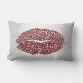 Cojín Lumbar Lips Purpurina Gray Maroon Rubor Makeup Kiss Silve