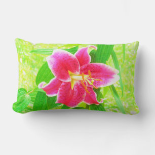 Cojín Lumbar Lirio Stargazer Rosa Profundo Bonito sobre Verde L