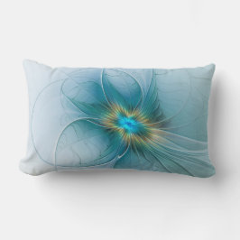 Cojín Lumbar Little Beauty Modern Blue Gold Fractal Art Flower