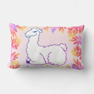 Cojín Lumbar Llama colorida y follaje   Nombre personalizado