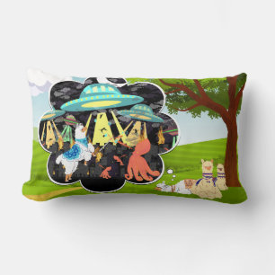 Cojín Lumbar Llama vs Calamar Malvado Épica Batalla Espacial