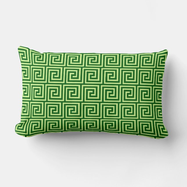 Cojín Lumbar Llave griega, verde esmeralda y lima (Anverso)