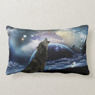 Cojín Lumbar Lobo que grita en la luna