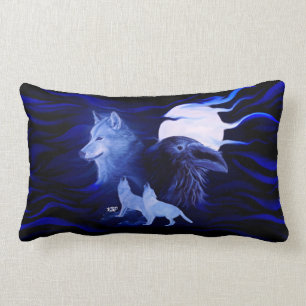 Cojín Lumbar Lobo y Raven con luna llena
